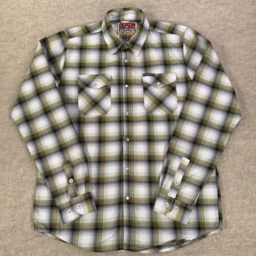 Dixxon Flannel Company X Sublime Pearl‎ Snap Shirt Mens LT Plaid Black Yellow